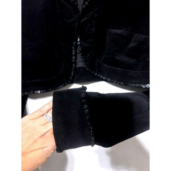 VTG Y2K West 36 Black Bolero Jacket Sz Large Sequin Beaded‎ Corduroy Crop Event - Picture 7 of 8